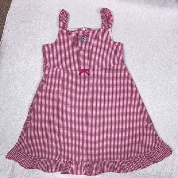 Hanna Andersson pink gingham embroidered flower sundress cotton size 120 6/7 - Picture 4 of 10